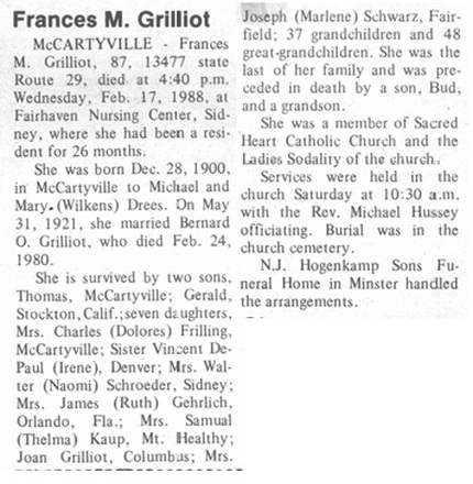 Funeral Card Friday: Frances Drees Grilliot - The Spiraling Chains